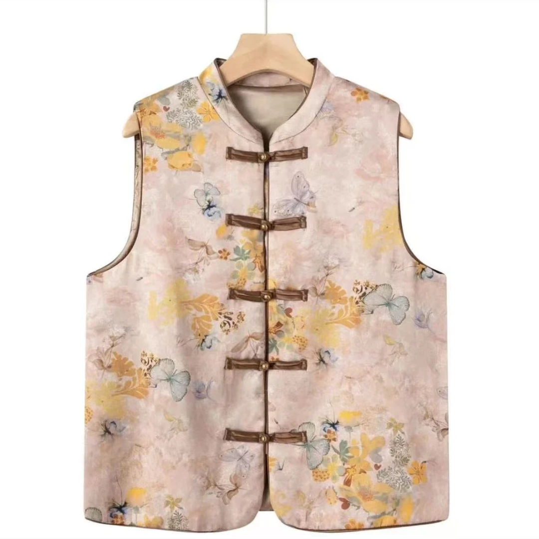 新中式休闲百搭国风提花马甲春季蝶恋花中国风马夹0036