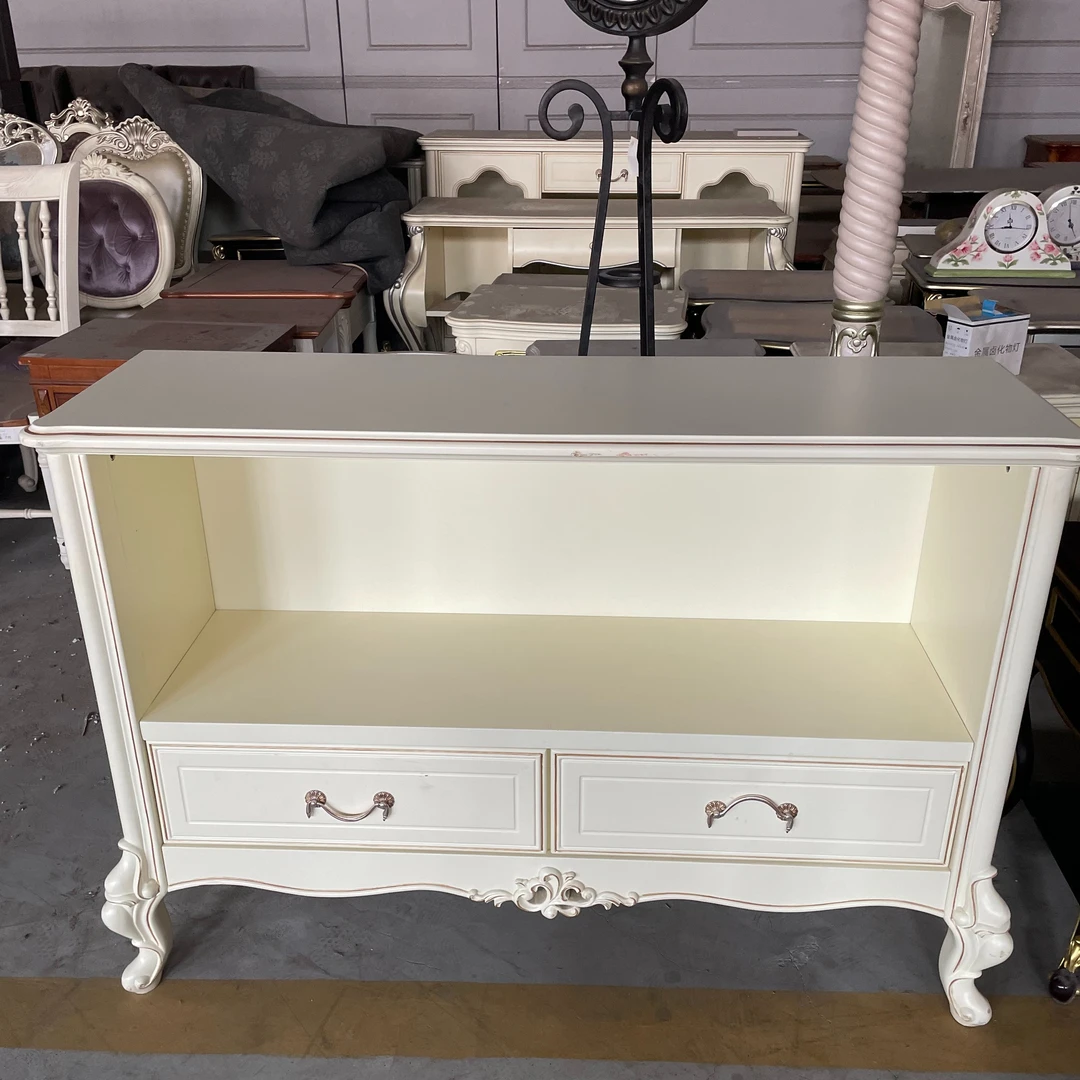 【佛山卓越家具】欧式古典复古储物象牙白玄关描香槟金边柜