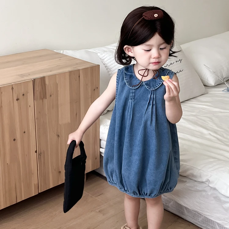 820 女宝宝夏季软牛仔背心裙2024夏款女童韩系重工花苞裙公主裙