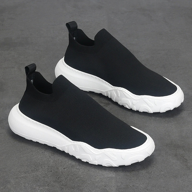 新款潮流男鞋百搭飞织网面鞋运动防滑透气低帮板鞋厚底增高男潮鞋