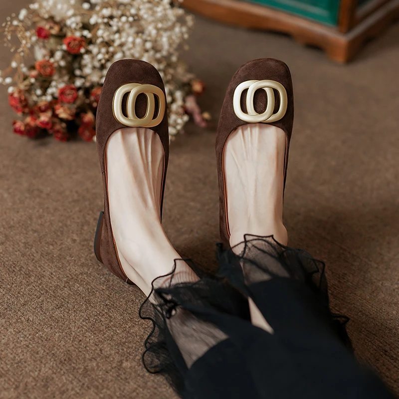 跟高2cm/单鞋真皮复古法式粗跟气质浅口低跟鞋