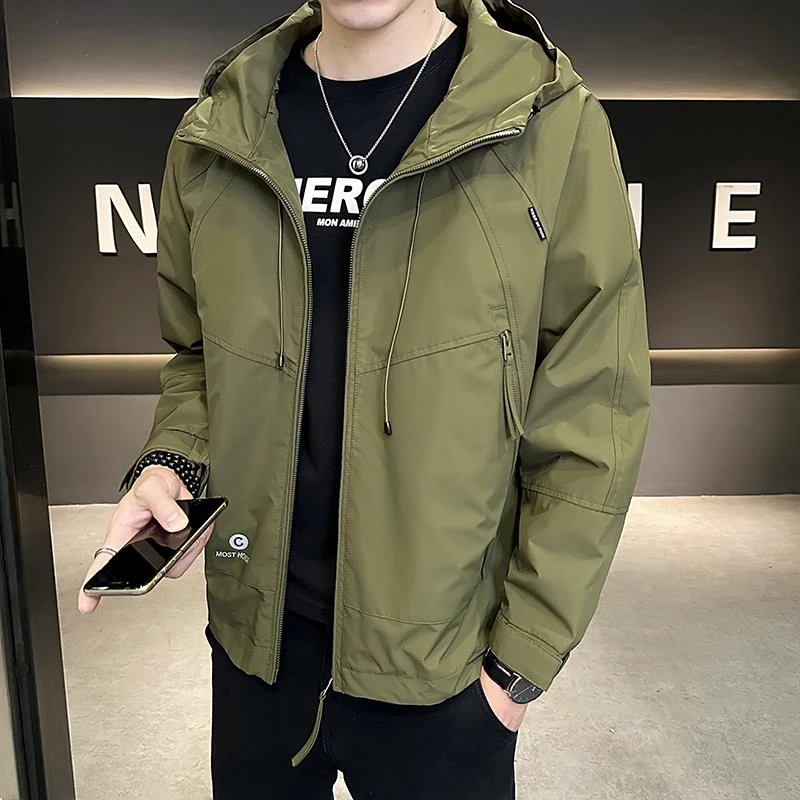 啄木鸟冲锋衣外套男2024春秋季款宽松连帽夹克男士爆款防风上衣服