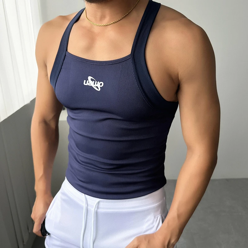 辉先生夏季男拼接吊带背心运动休闲修身速干透气薄款健身无袖T恤