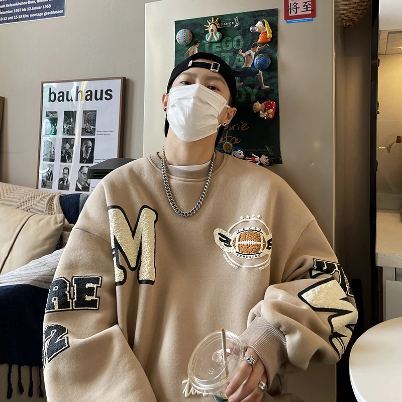 情侣无帽卫衣oversize小众高街潮牌ins冰球服美式重磅印花外套男