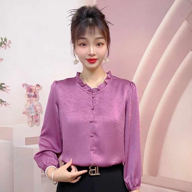 2024早秋新款木耳边八分袖小衫气质减龄百搭时尚显瘦衬衫女士上衣