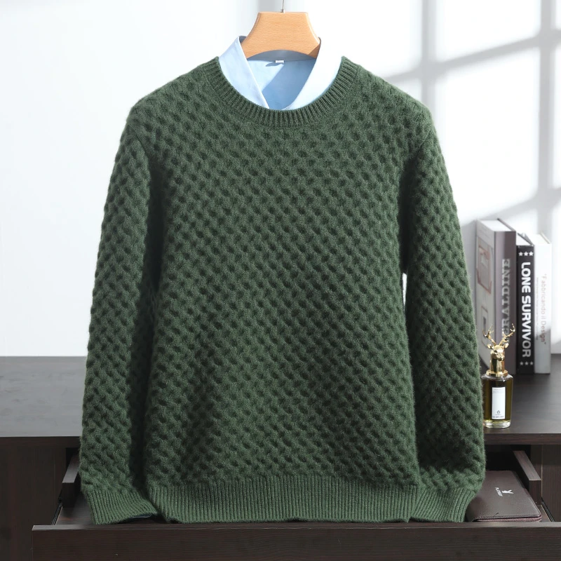 K37【650-800克特厚】圆领四股蜂窝针套头纯山羊绒衫毛衣外套