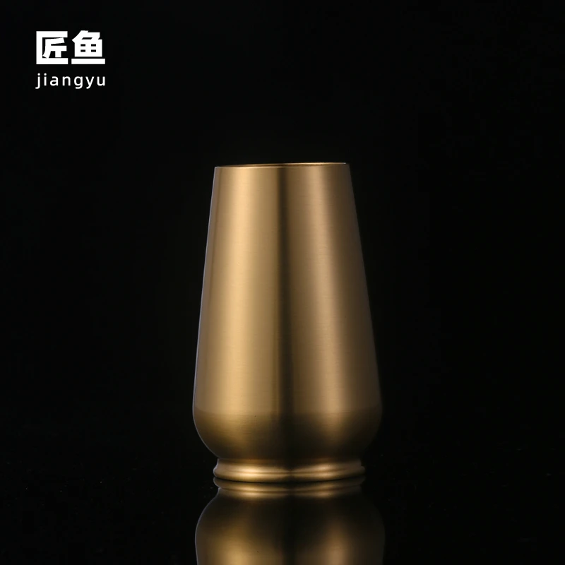 匠鱼 大肚瓶茶筒单个收纳笔筒茶道六君子收纳盒黄铜 茶具配件茶道
