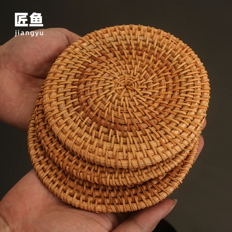 匠鱼创意防滑杯垫竹藤编手工防烫隔热垫养壶垫茶道六君子茶具配件