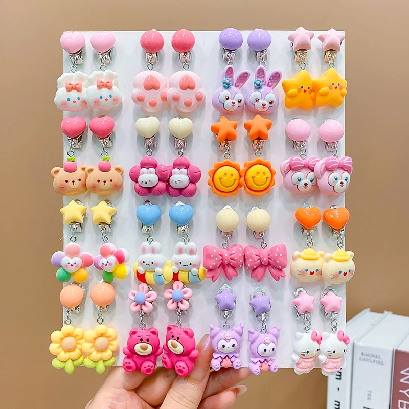 儿童耳夹女童宝宝无耳洞耳坠防痛夹子假耳环公主卡通可爱无痛耳钉