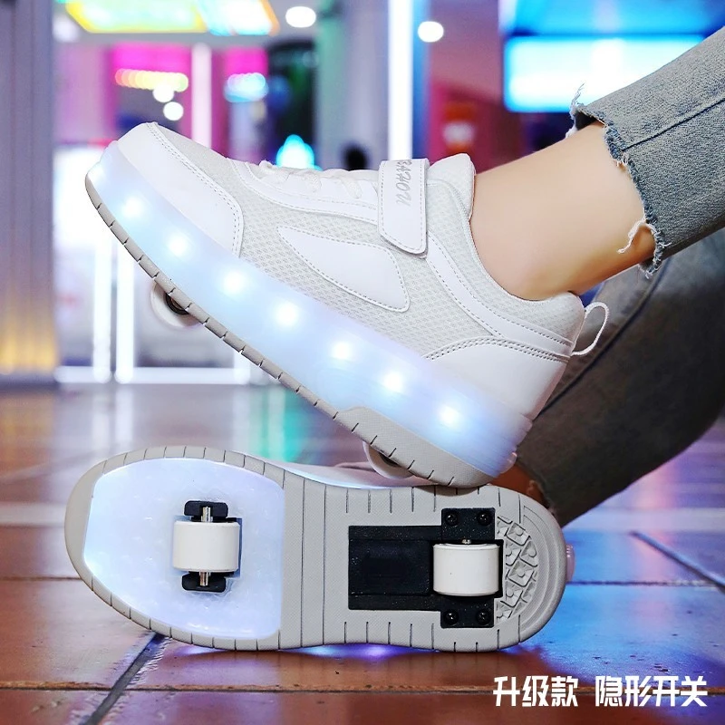 二轮暴走鞋翅膀鞋LED超轻发光充电暴走鞋双轮男女童灯鞋轮子鞋新