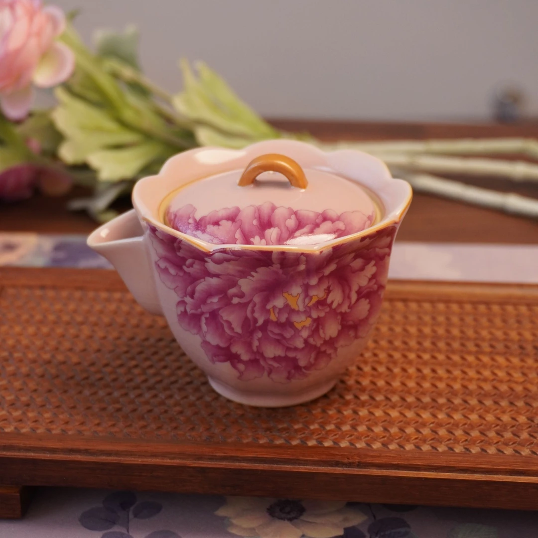 【粉汝牡丹·花边宝瓶】陶瓷家用女士可爱小容量泡茶壶手抓壶