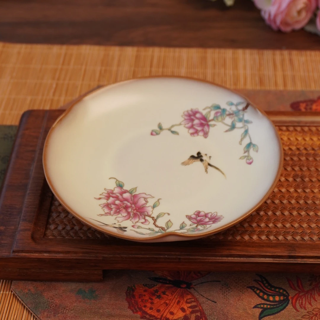 【猪油冻·芍药花·壶承】开片养线复古家用陶瓷干泡台茶盘壶托圆形