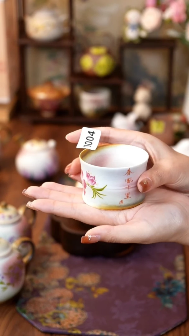 【闪购商品】瓷器桃花竹节杯0004