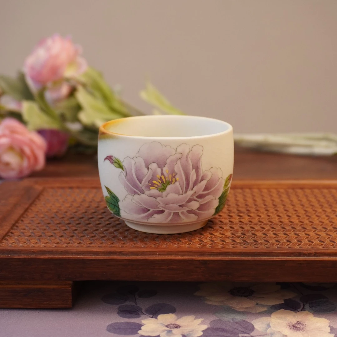 【紫牡丹·小方杯】李辉熠手绘手作陶瓷纯手工主人杯精美高颜值茶具