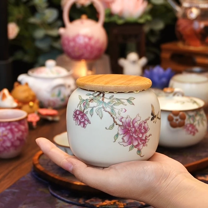 【芍药花茶叶罐】中式茶叶罐高档密封防潮储存罐家用小茶罐