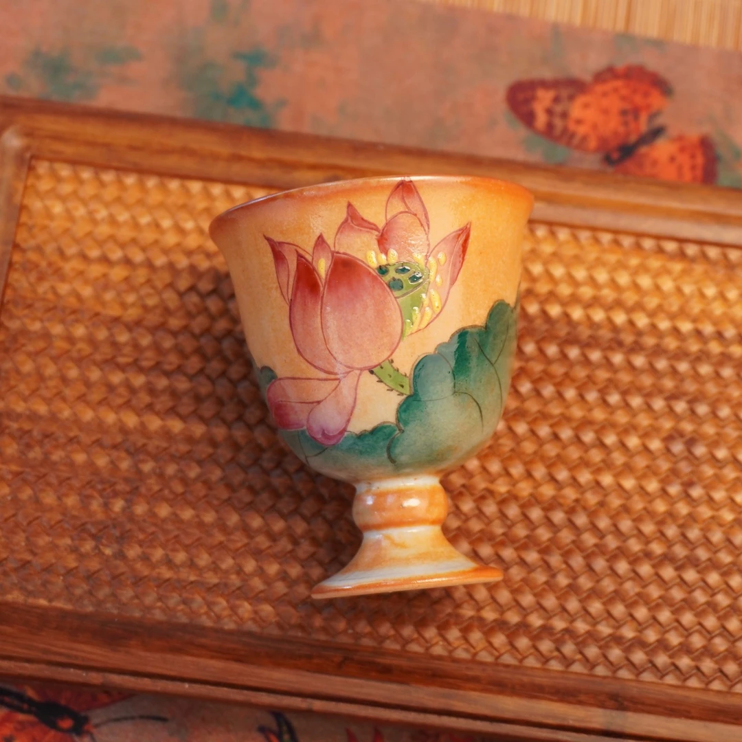 【长石志野·荷花·公主杯】手绘手作柴烧复古家用陶瓷精美主人杯