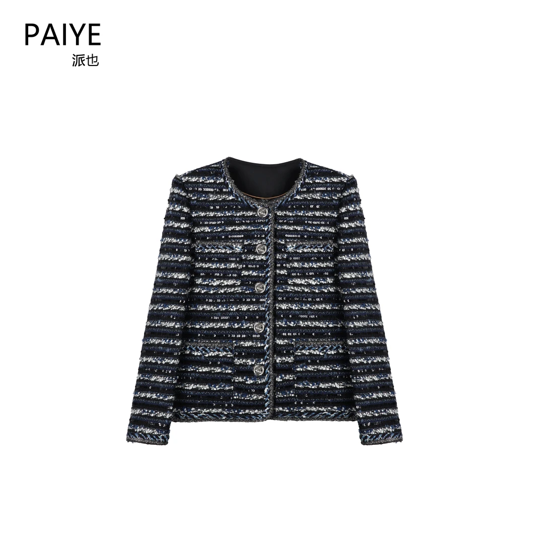 小香风外套女秋冬款2025深色格子高级感复古短款夹克上衣A72009