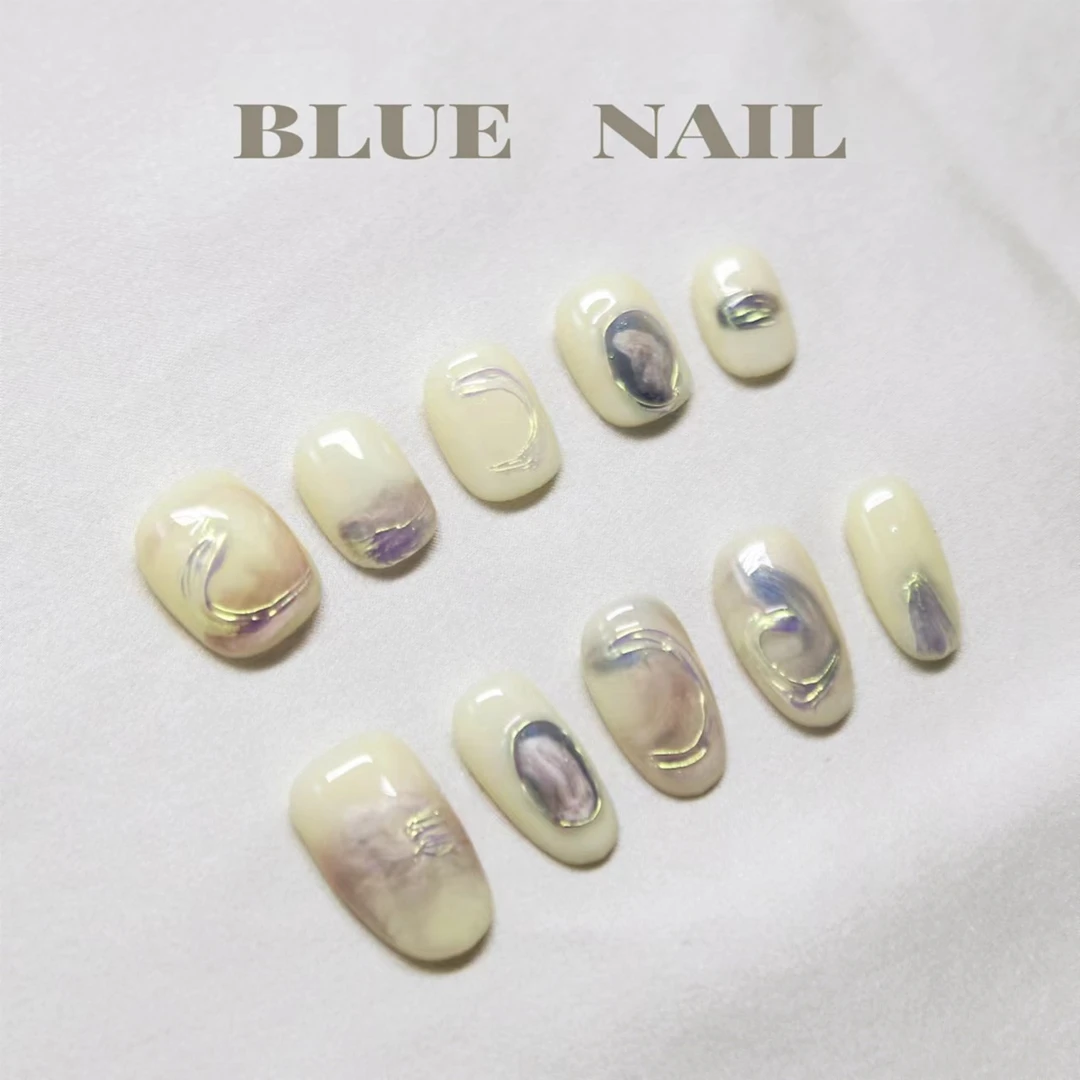 【海盐】-BLUENAIL-手工穿戴甲可反复穿戴酸奶白简约气质温柔小众
