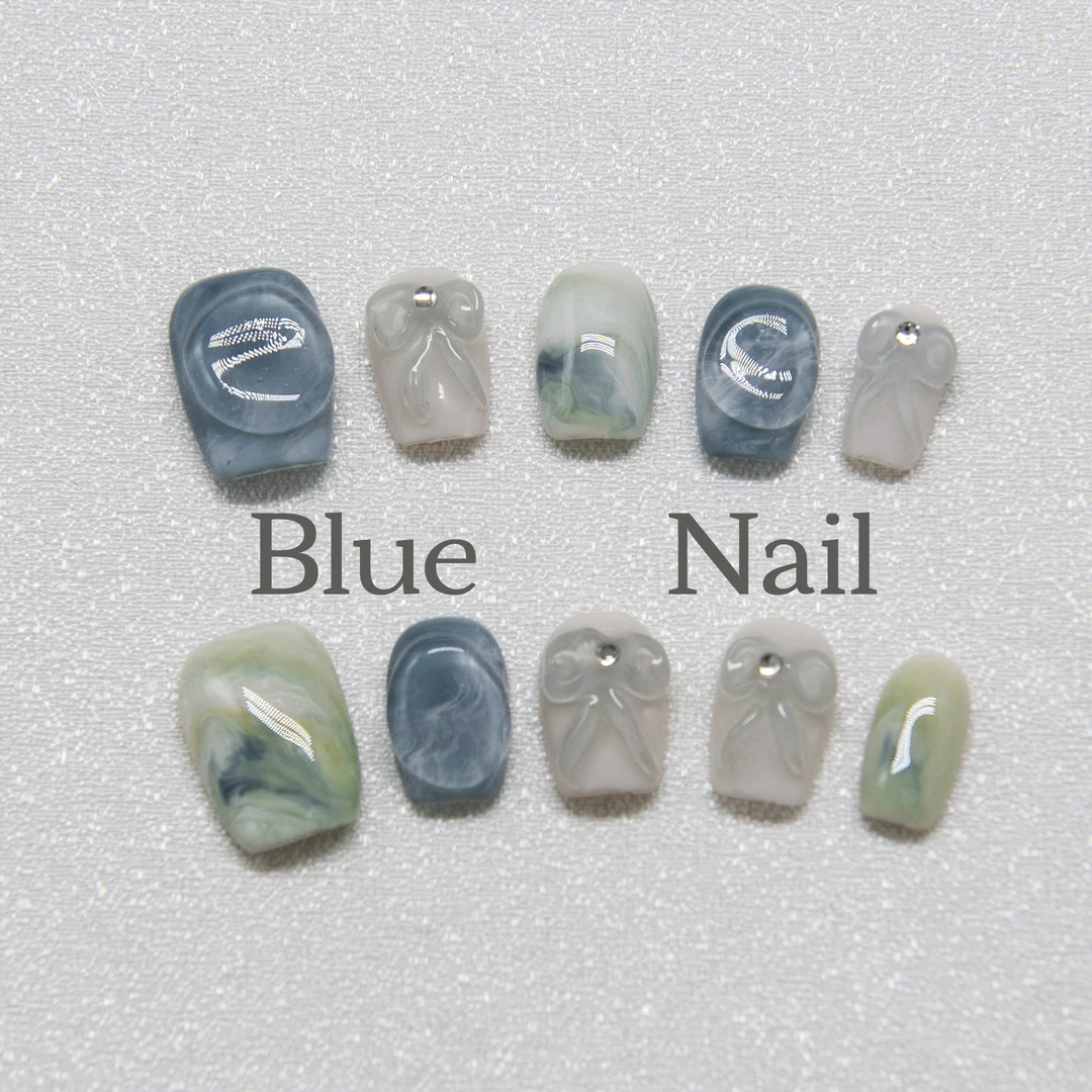 森泽】叁叁手工穿戴甲可反复穿戴森系绿晕染捏胶蝴蝶结小众