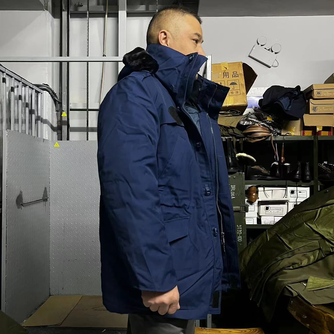 蓝色可脱卸地勤加厚保暖棉服男士运动户外防水休闲冬季男长款棉服