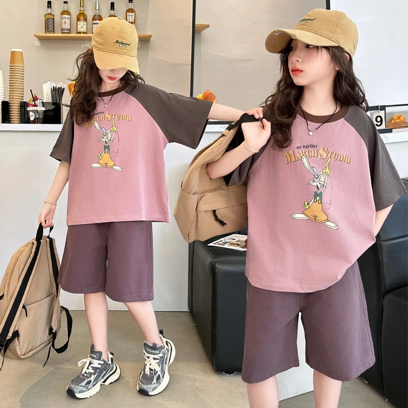 女童夏装套装2024新款爆款6-12岁15岁中大童小女孩休闲短裤两件套