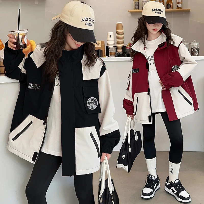 女童冲锋衣外套春秋2024新款6-12岁15中大童休闲运动洋气宽松潮流