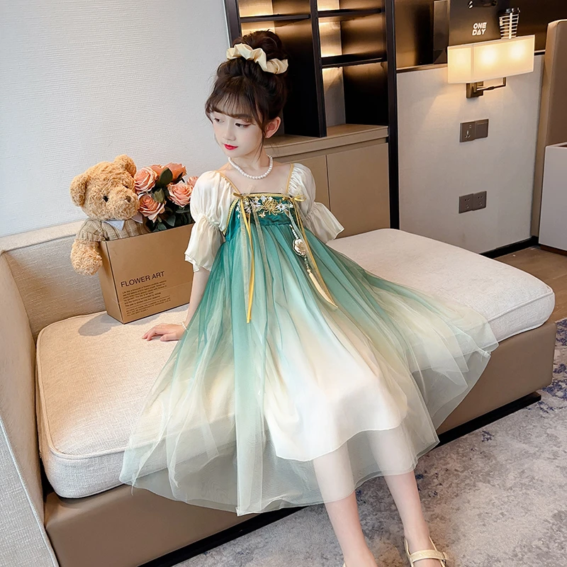 汉服女童夏款6-12岁15岁2024新款爆款中国风小女孩洋气古风连衣裙