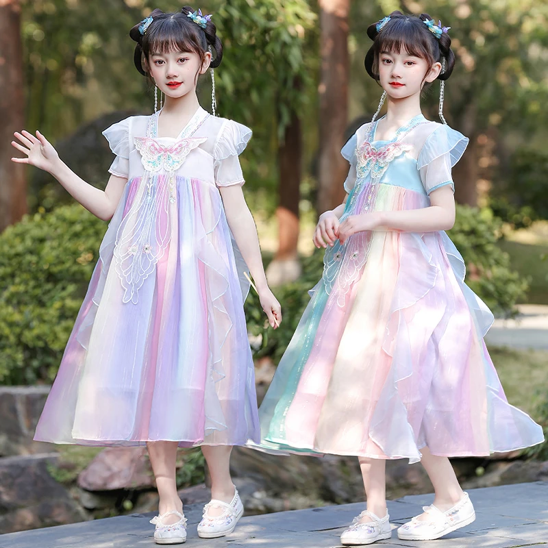 汉服女童夏款6-12岁古风仙气2024新款中国风小女孩洋气公主连衣裙