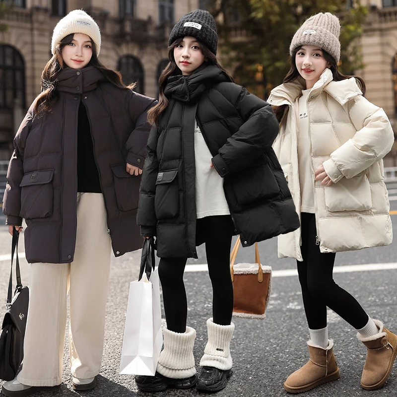 女童羽绒服中长款冬季加厚2024新款6-12岁15岁中大童休闲洋气外套