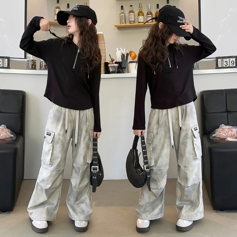 女童春秋套装2024新款6-12岁15岁中大童装洋气潮流休闲运动两件套