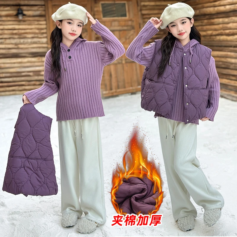 女童马甲秋冬2024新款6-12岁中大儿童棉马夹外穿加棉加厚保暖外套