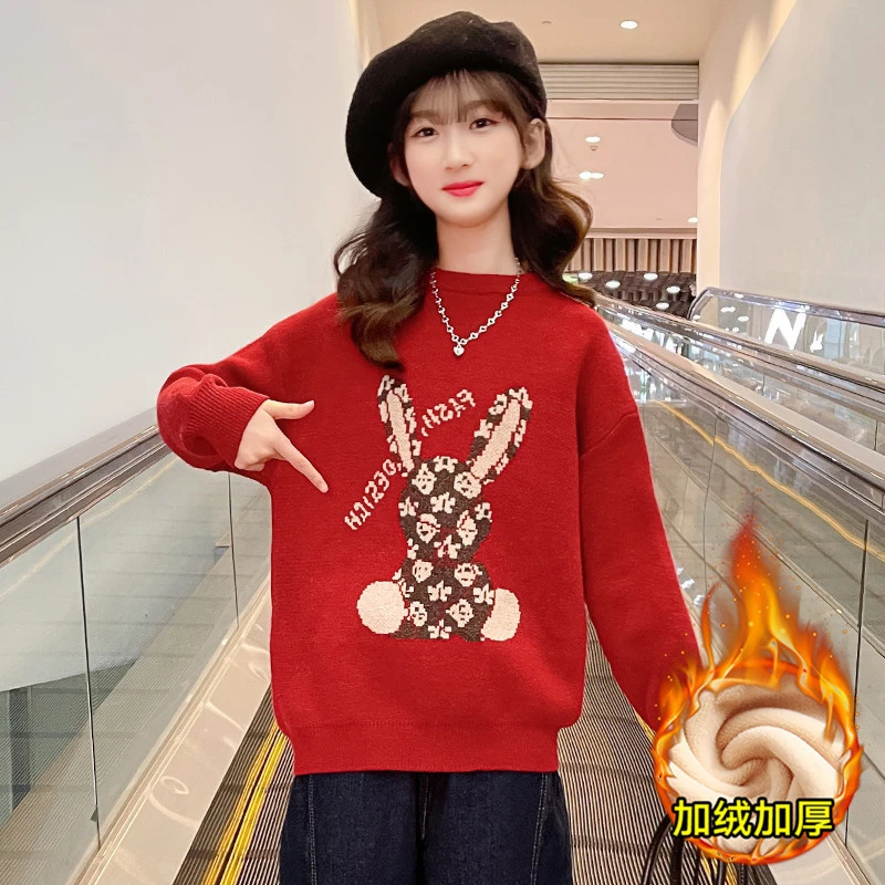 女童毛衣冬季2023新款洋气6-12岁15岁中大儿童爆款加绒针织打底衫