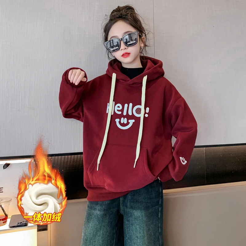 女童加绒卫衣6-12岁15岁中大童2023新款潮款网红爆款秋冬加厚上衣