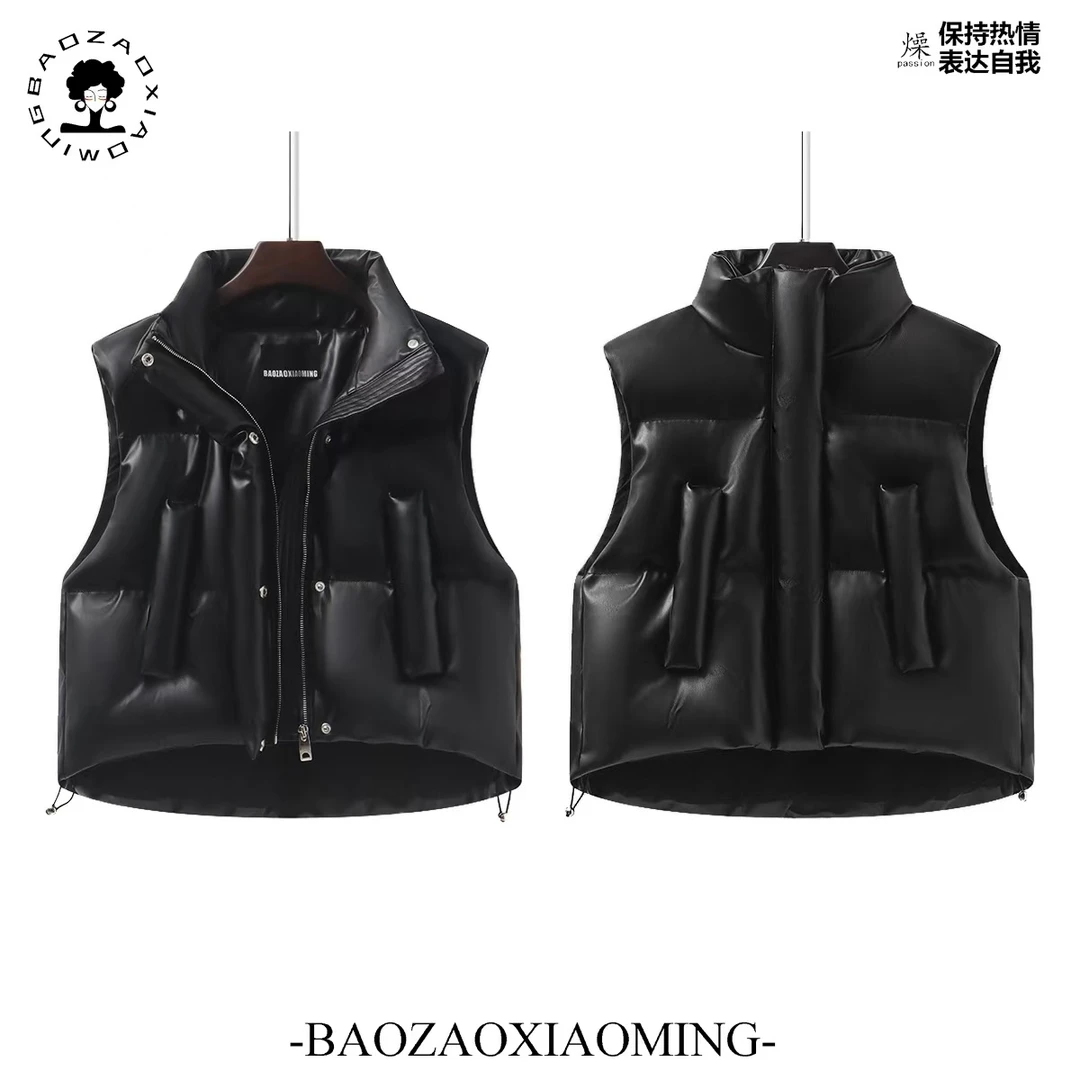 暴躁小明  设计感立体充棉皮马甲女立领拉链冬季气质无袖马夹/828