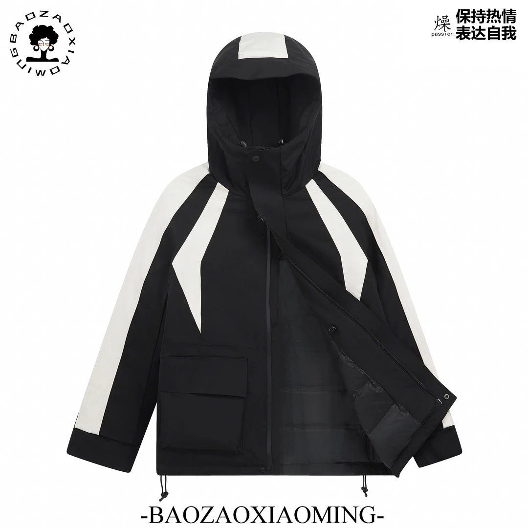 暴躁小明  秋冬时尚羽绒服冲锋衣女冬季拼接工装加厚外套/23M308