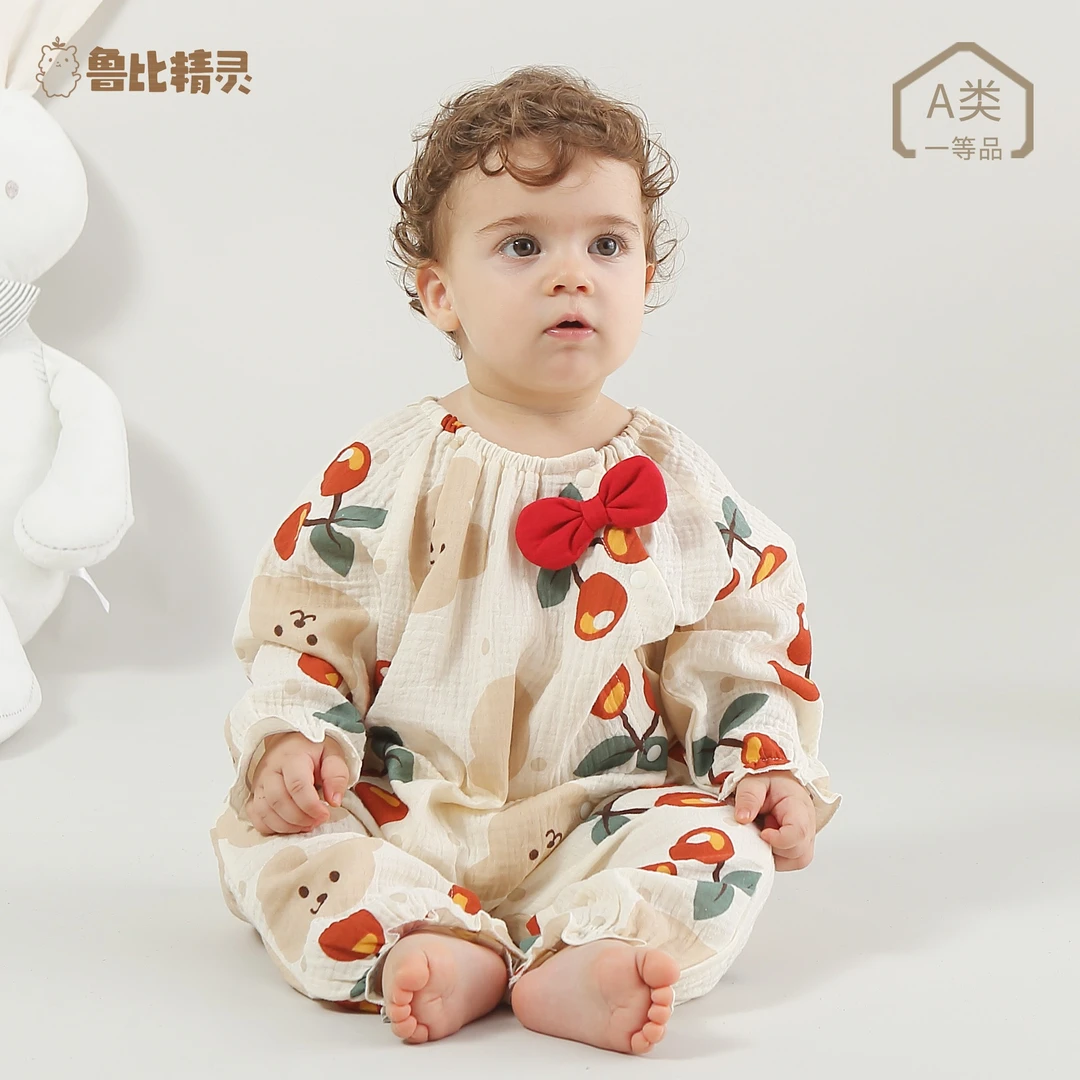 婴儿薄款纱布棉连体衣春秋新生儿宝宝长袖A类纯棉婴童哈衣包屁衣