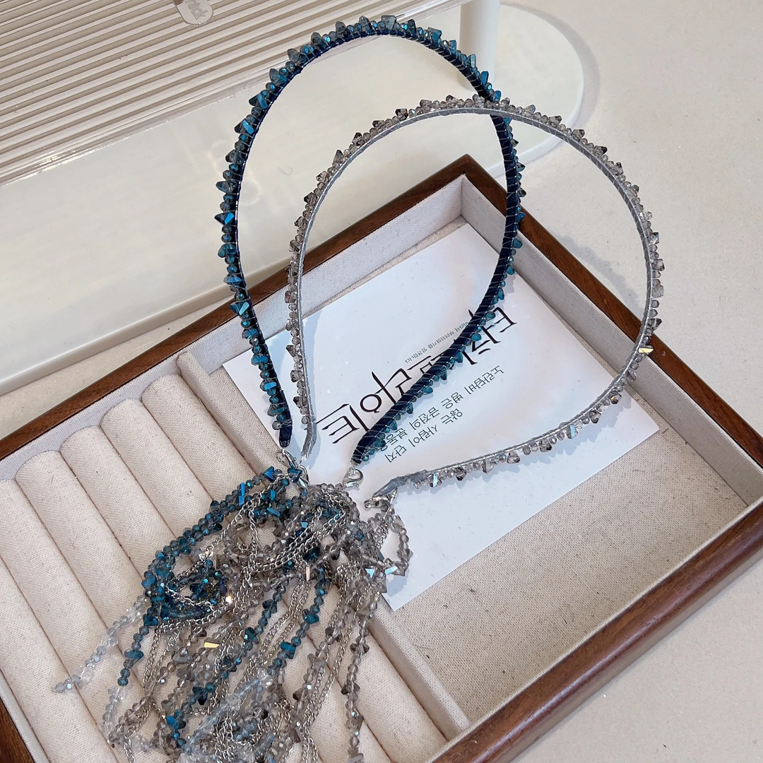 韩国设计师款水钻流苏细发箍百搭夏天外出网红小香风