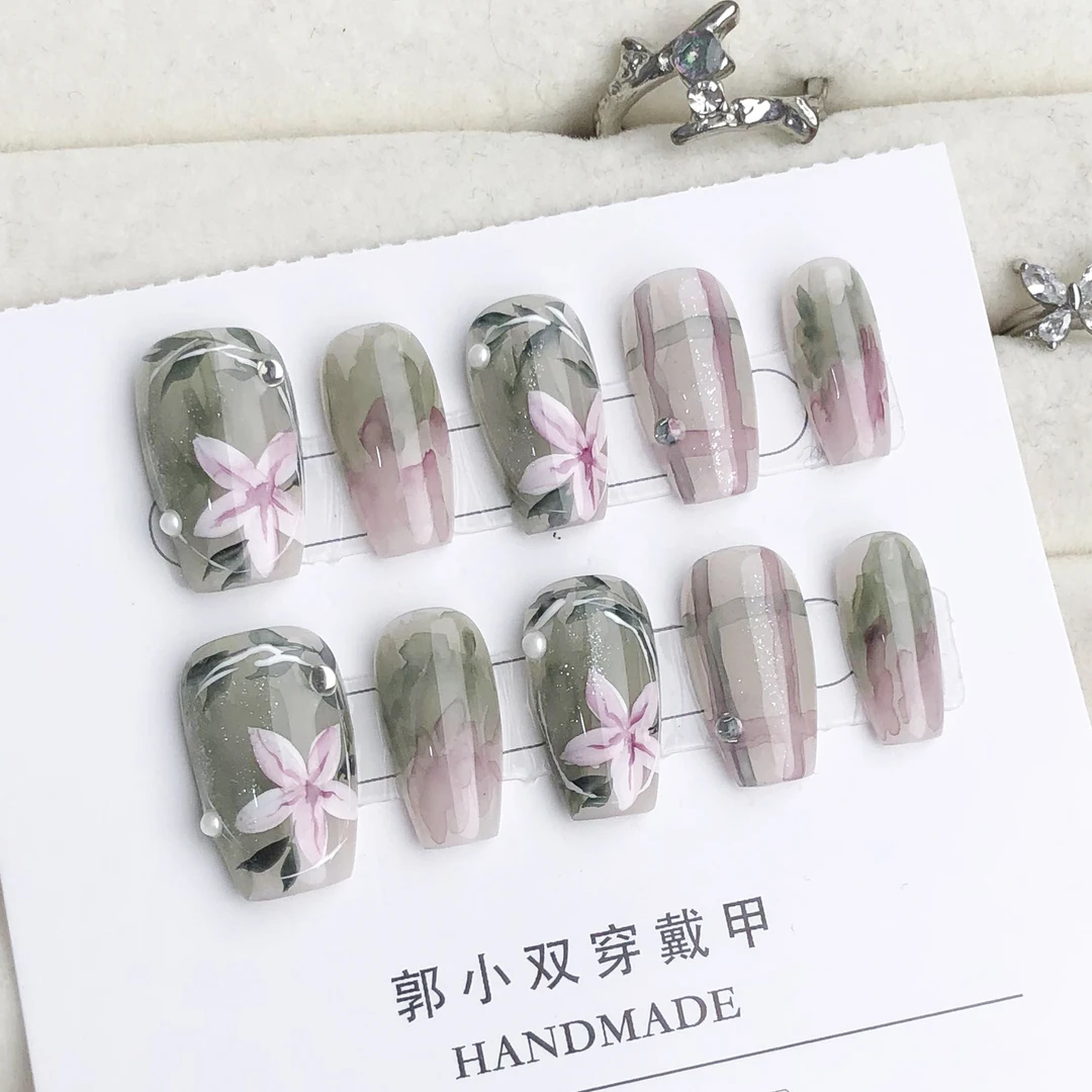 郭小双穿戴甲【花间独酌2】手绘水彩版10片盒装-S20556