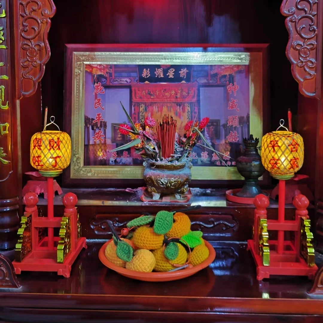 中秋春节高灯传统潮汕迷你竹编油纸灯笼发光烛台摆件--文字可定制