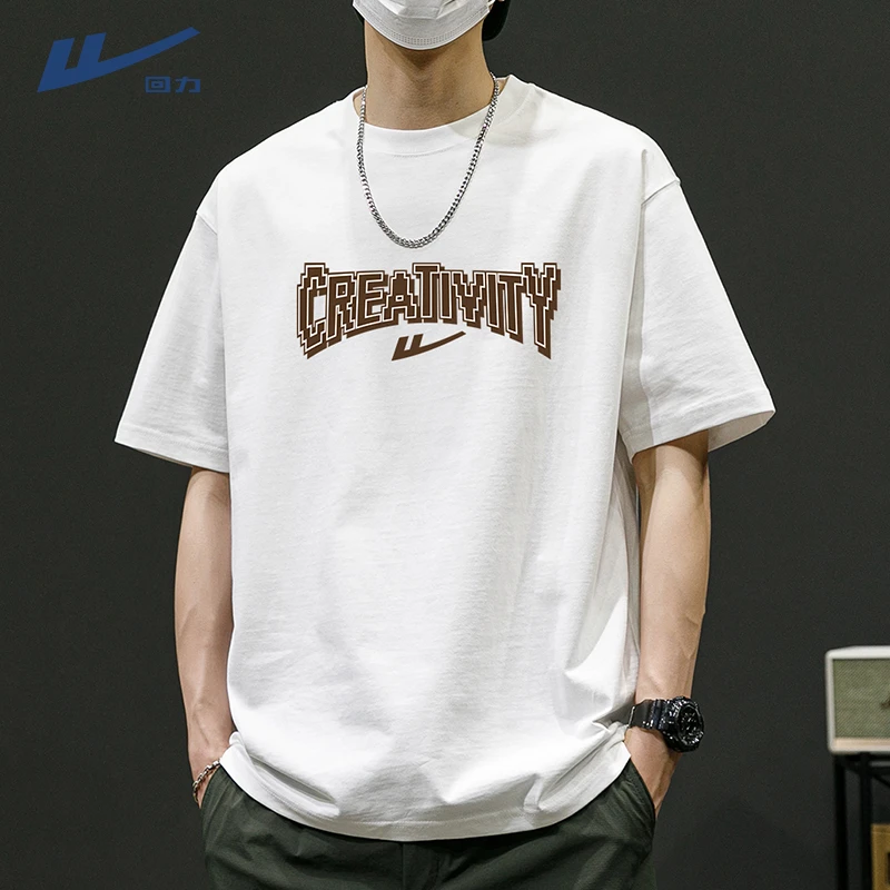 回力港风休闲纯棉短袖T恤男士夏季宽松大码休闲百搭青少年上衣男