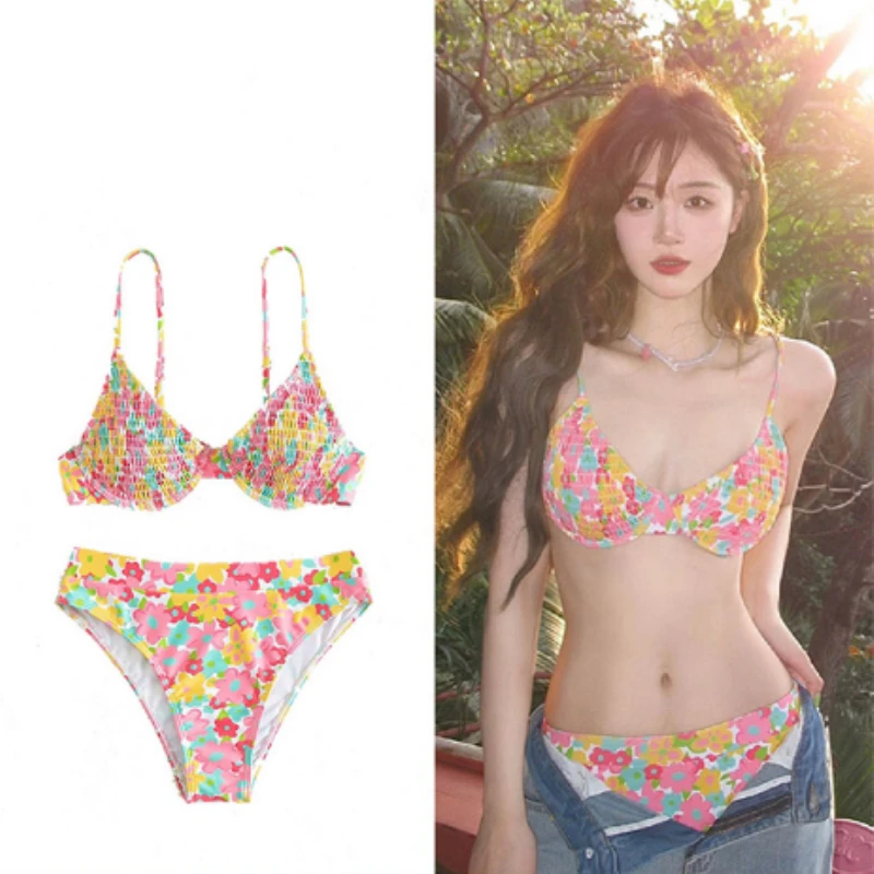 七森坊聚拢碎花比基尼清新日系减龄甜美辣妹温泉海边度假时尚乐园