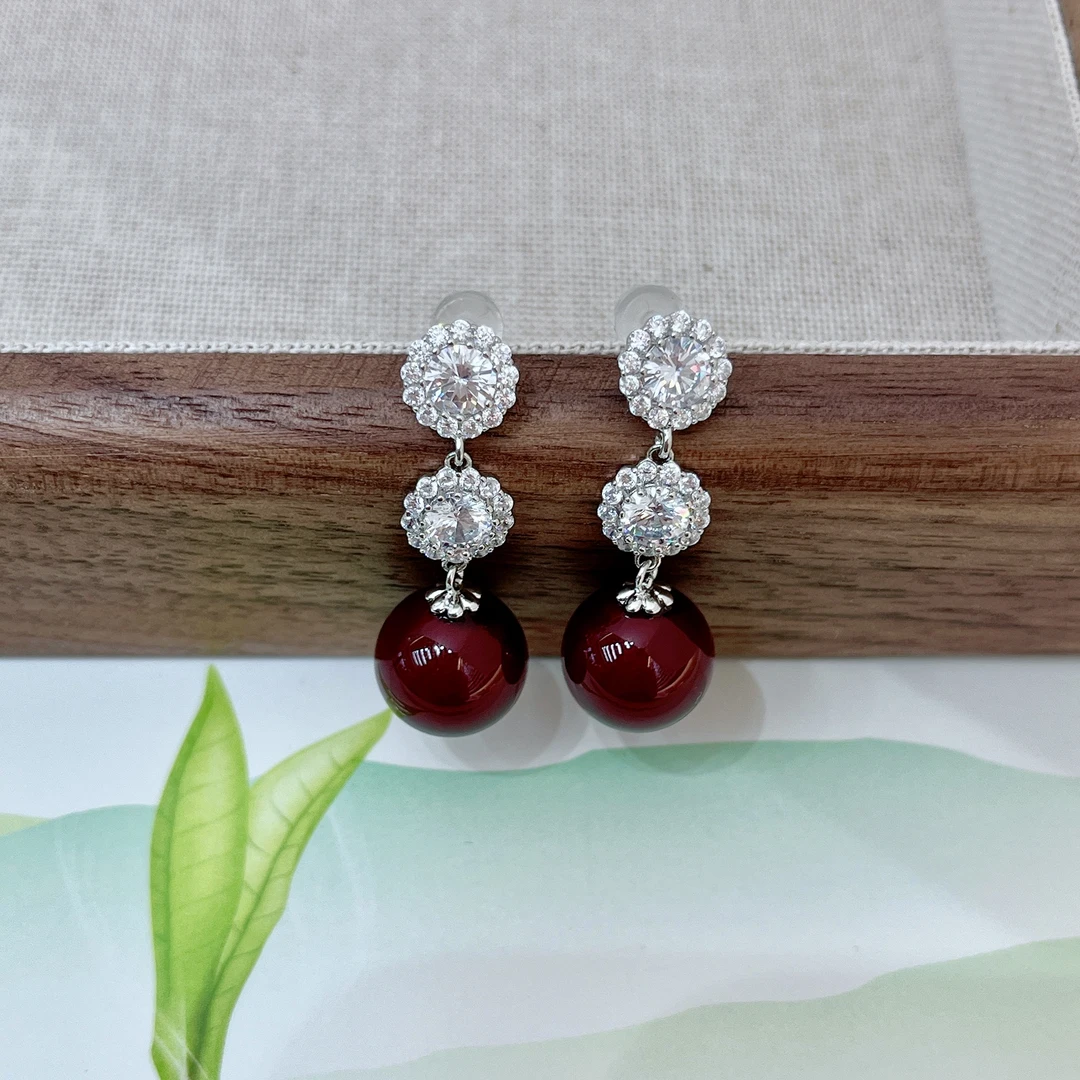 铜合金合成锆石耳饰 1853安哥拉红高级轻奢耳饰