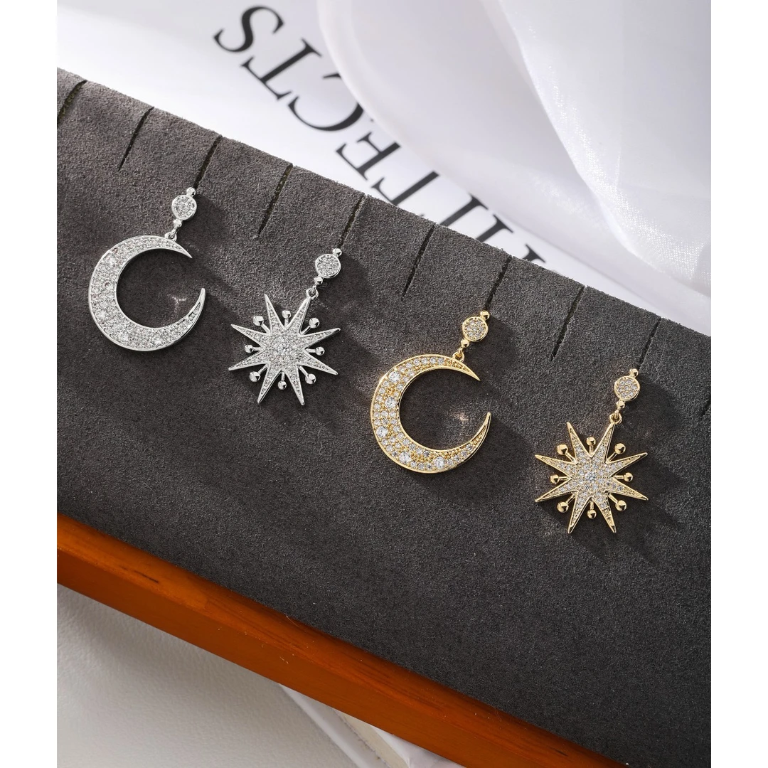 合金合成锆石耳饰 3819潮星月鸳鸯款设计耳饰