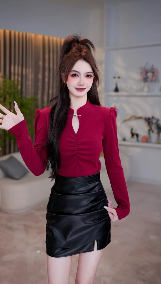 新中式国风盘扣长袖t恤女春秋新款设计感小众修身内搭显瘦上衣