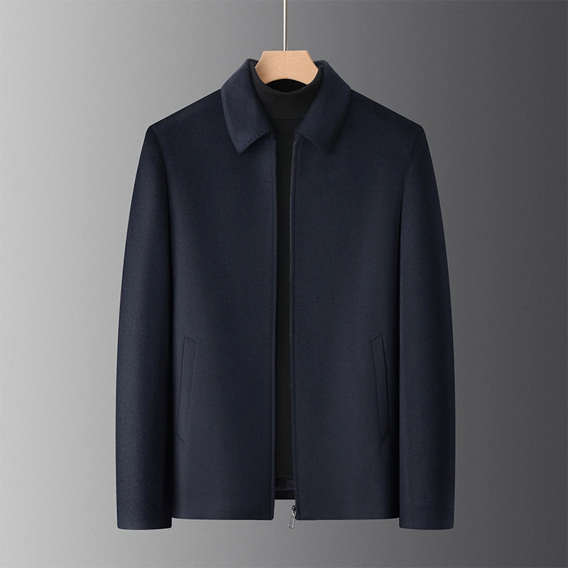 100%绵羊毛翻领短款男夹克外套羊毛呢子男大衣羊绒中老年