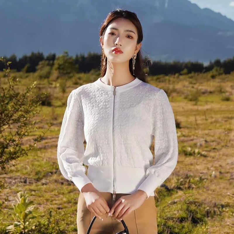 宝迪莱丝2025春装莱赛尔天丝针织衫女时尚拉链开衫休闲长袖毛衫