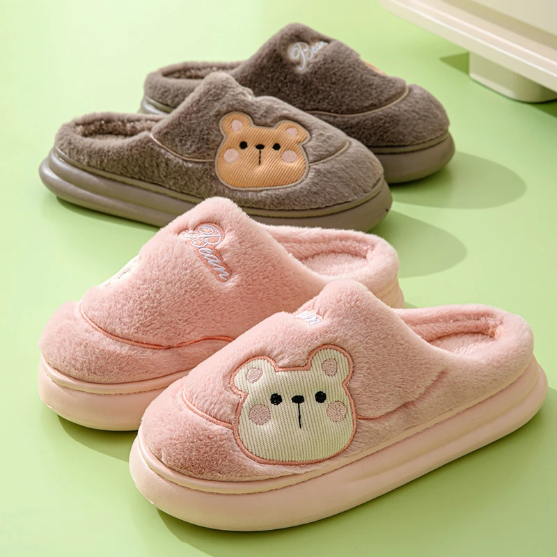 小熊字母棉拖鞋居家保暖厚底轻盈柔软舒适百搭简约外穿不臭脚可爱
