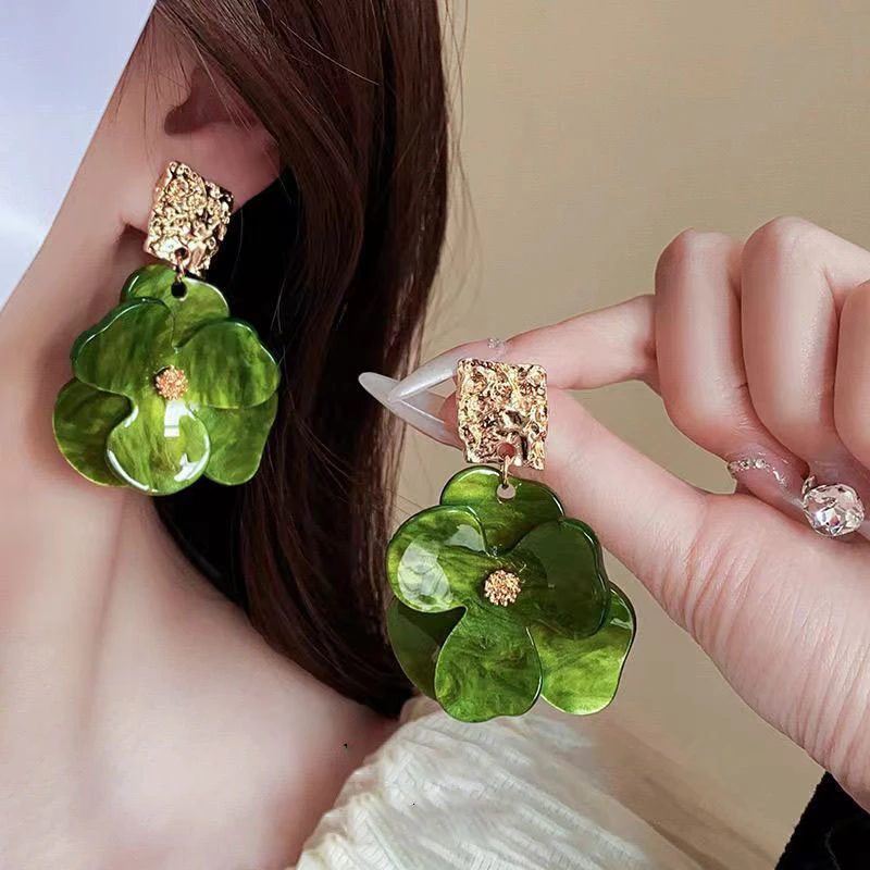 铜合金耳饰 气质时尚百搭绿色复古小众法式长款个性ins耳环-5296