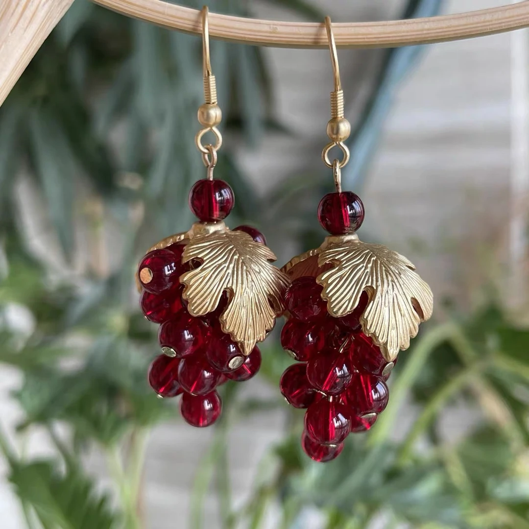 铜合金耳饰 气质时尚复古国风红色古风长款民族风耳环-5281