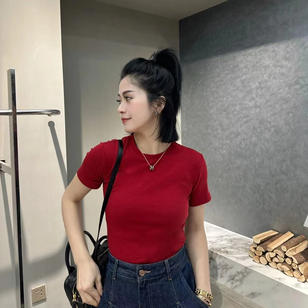 NANAKIKI【瘦瘦小T】夏季修身显瘦百搭气质薄款外穿打底女款T恤0024